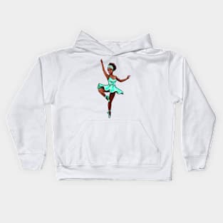 Ballet Dancer in green tutu dancing cute black girl African American brown skin ballerina - Dance Kids Hoodie